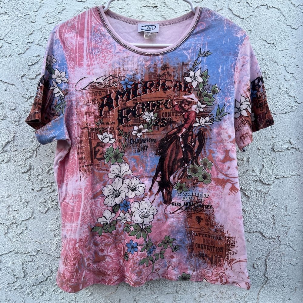 Floral Graphic Tie-Dye Tee in Pink, Blue & Brown